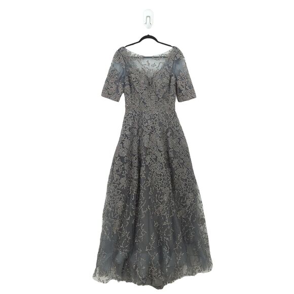 Montage Mon Cheri Women 8 Gown Charcoal Gray 219976 Evening Mother of Bride Lace - Picture 2 of 10